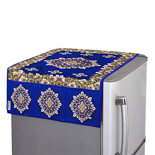 Image of Polyester 3-Layered Fridge Top Cover /Refrigerator Cover With 6 Utility Pockets (Color-Blue, Size-39x21 Inches)