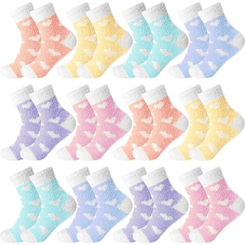 12 Pairs Fuzzy Socks Bulk for Women Warm Fluffy Winter Soft Sleep Slipper Socks for Home Outdoor Christmas