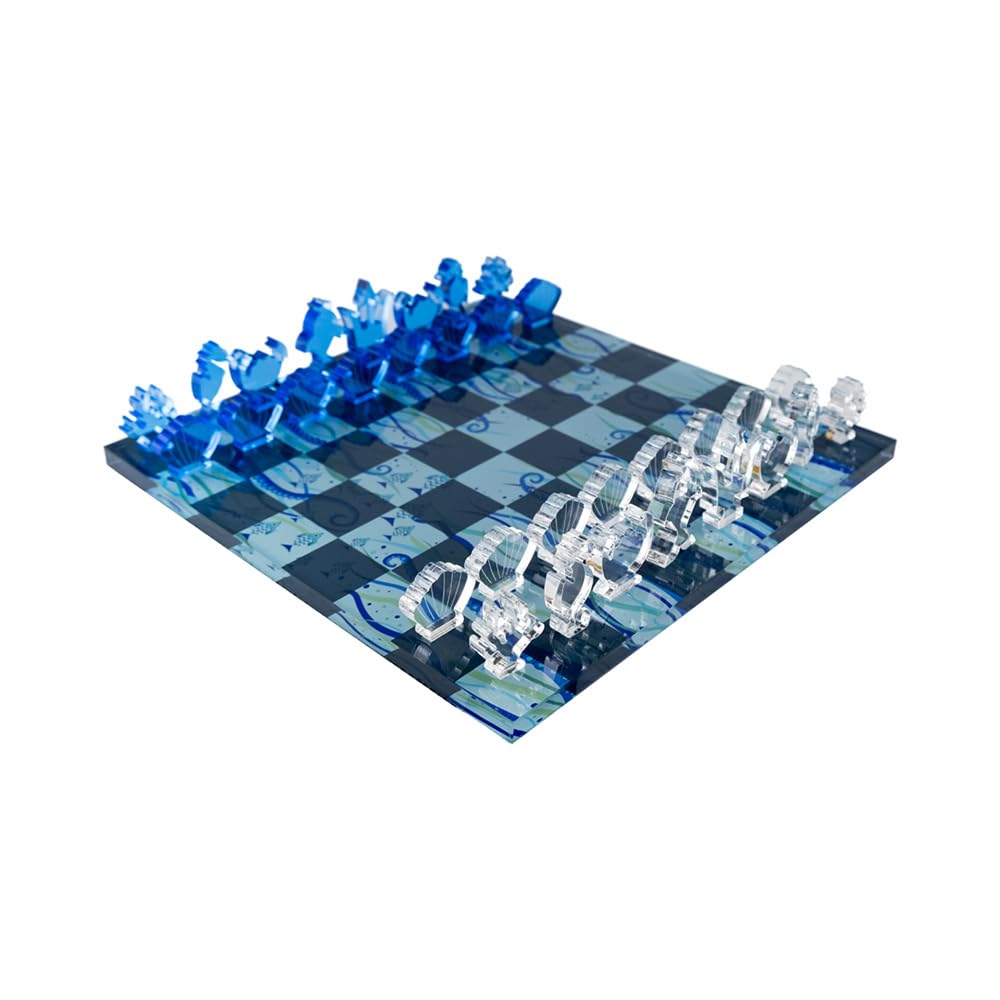 VESTA Set d'échecs et dames – Echiquier et pions inclus – Collection Funny Ocean – Cristal acrylique sérigraphié – 30 x 30 cm – Idée cadeau – Fabriqué en Italie