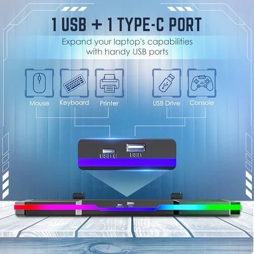 Image of CLAW Wind Pro K6 Laptop Cooling Pad with Display & 2x120mm Magnetic Removable Fans, 3600RPM Cooling, 8-Level Adjustable Height, 10 RGB Modes, USB & Type-C Ports, Metal+ABS Build, 10-19 inch Laptops