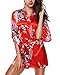 Produktbild Avidlove Damen Morgenmantel Kimono kurz aus Satin mit Peacock und Blumen Größen M-XXL