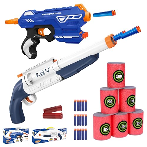 FunBlasters – Pistolet Jouet Enfant & Fusil à Pompe à Fléchettes en Mousse – Set Blaster Manuel avec Cibles, Balles Mousse, Recharge Fléchettes, Jeu...