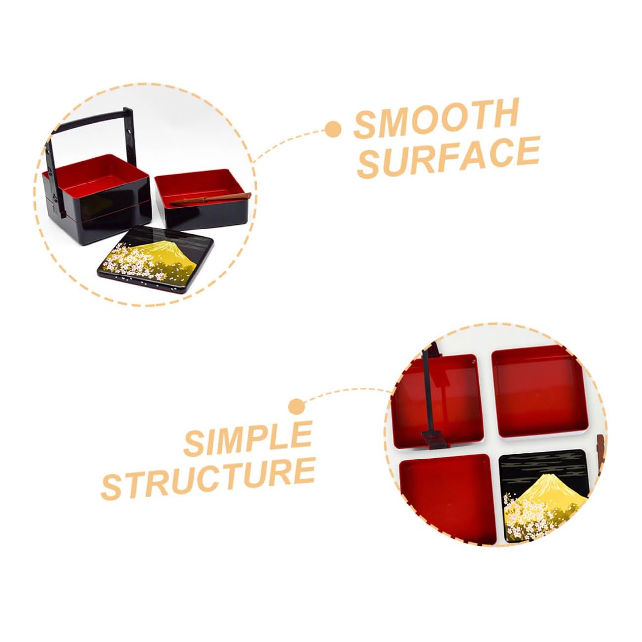 POPETPOP Boîte à Bento Japonaise Portable Noire à Trois Couches, ABS
