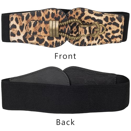 Women Wide Elastic Belt Fashion Stretchy Leopard Waistband for Dress Sweater4