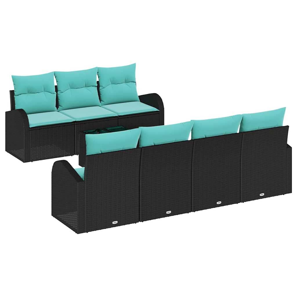 Canapé Jardin Modulaire 8 Pièces 7 Places Noir et Turquoise Poly Rattan