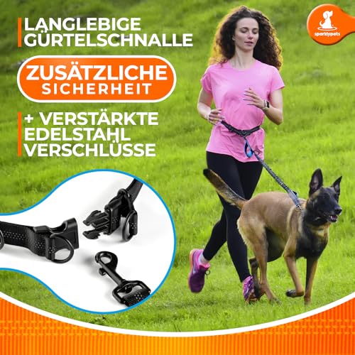 Joggingleine für Hunde zum Laufen, Joggen, Wandern | 2 in 1 Joggingleine und Normale Hundeleine für Große und Mittelgroße Hunde mit Doppelgriff | Bauchgurt Hundeleine