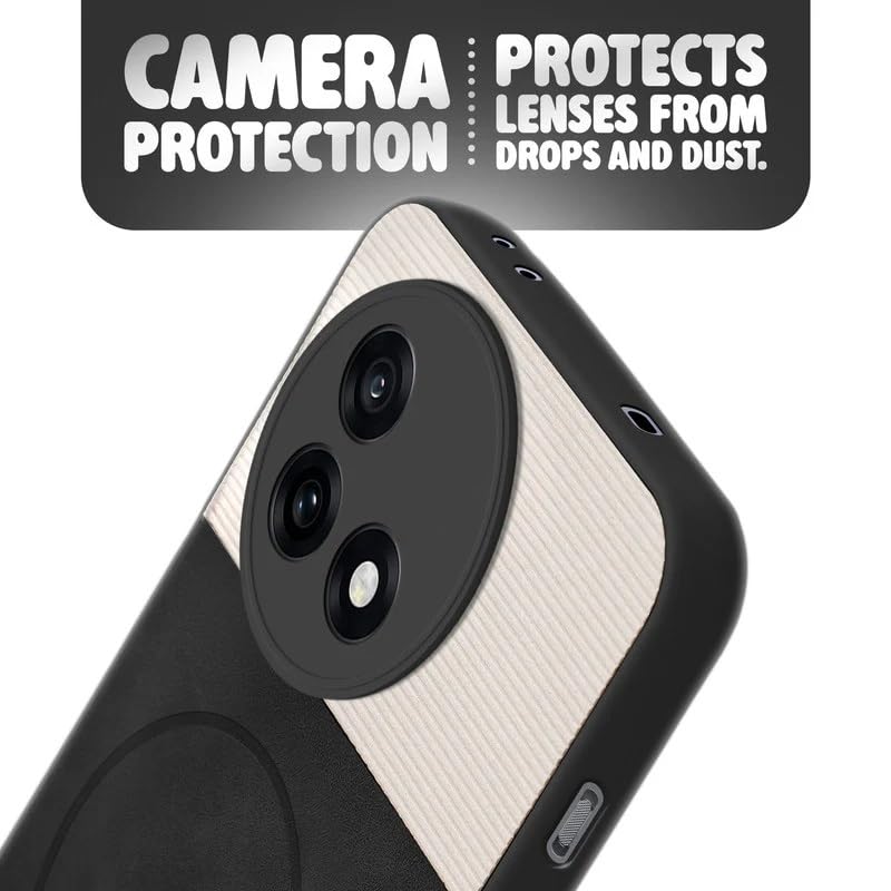 Image of Bintage Mac Safe Design Hard Slim Back Case | Soft Border Camera Protect | Dual PU Leather Finish Back Cover Compatible for Vivo Y300i 5G - White & Black