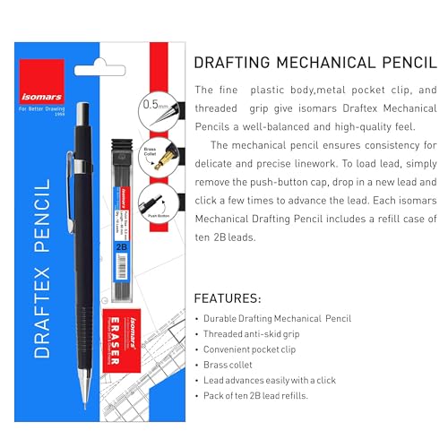 Image of Isomars Mechanical Pencil Set of 3 (0.3mm, 0.5mm & 0.7mm) with Leads & Erasers | Drafting Pencils for Drawing, Sketching, Writing & Technical Drafting | For Artists & Students