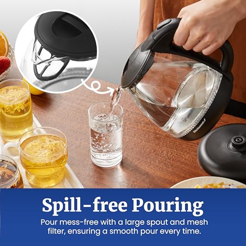 Elite Gourmet EKT1001B Electric 1.0L BPA-Free 1100W Glass Kettle Cordless 360° Base, Stylish Blue LED Interior, Handy Auto Shut-Off Function – Quickly Boil Water For Tea & More, Graphite Black by Elite Gourmet - Image 7