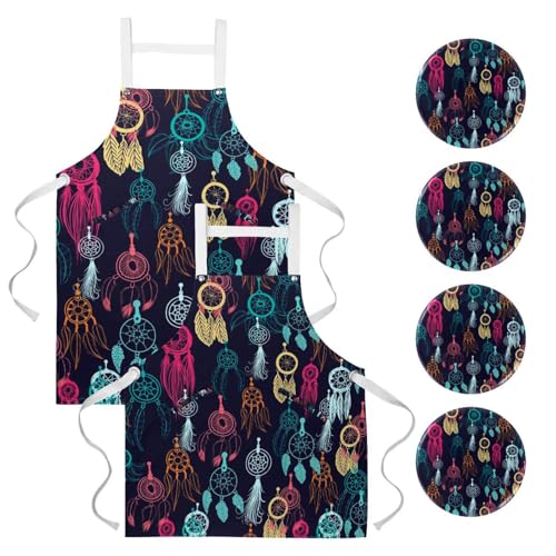 Lot de 2 tabliers de cuisine multicolores avec broches pour bistrot