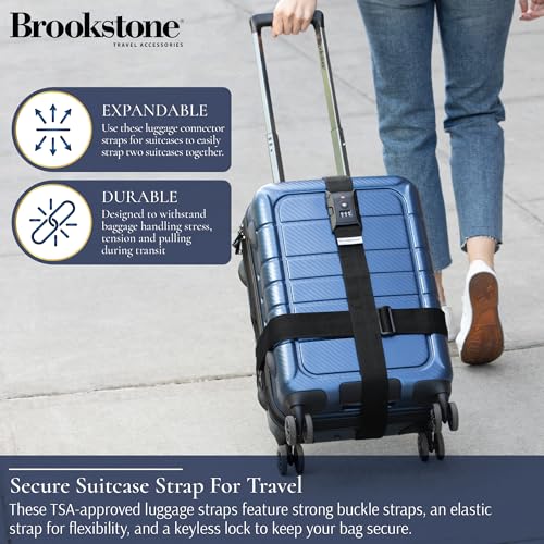 Image of Brookstone Luggage Strap - 2-in-1 TSA-Approved Expandable Luggage Straps for Suitcases with Keyless 3-Digit Combination Lock, Size One Size, Black