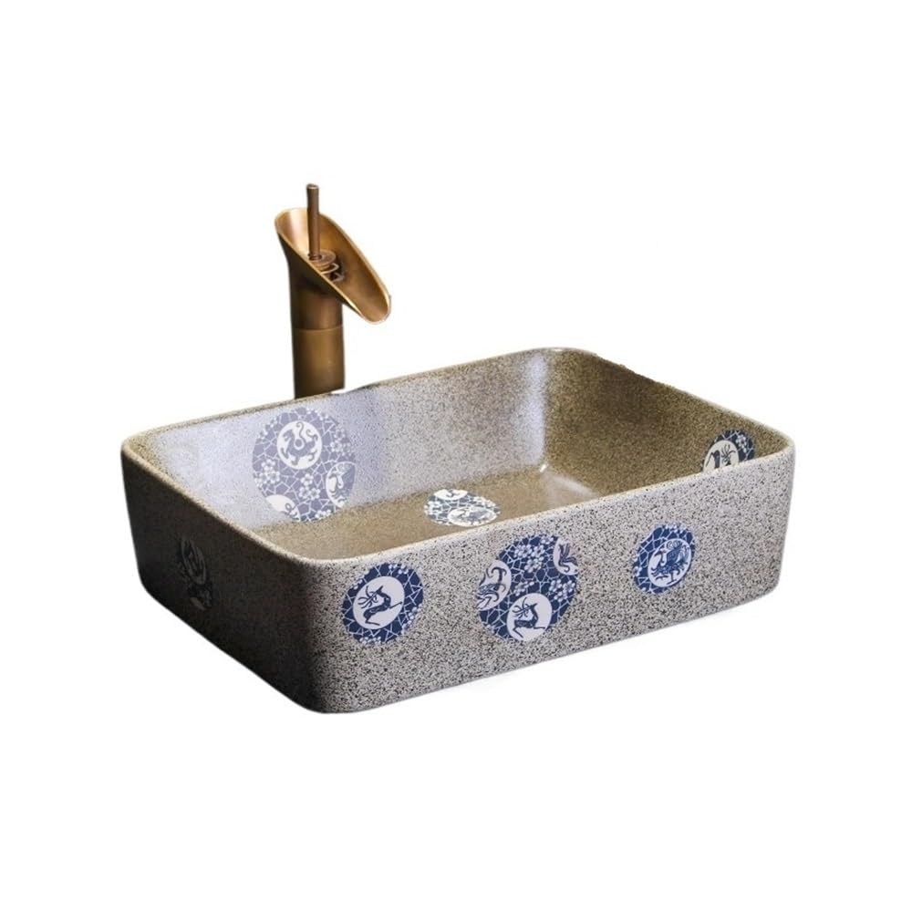 Countertop Bathroom Vessel Rectangular Above Counter Basin Bathroom Retro Art Ceramic Sink (Including Accessories) Cloakroom Sink