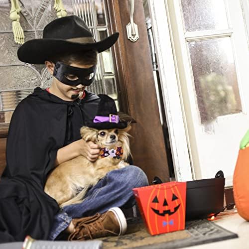 THETAG 2 PCS Cat Collars Halloween, Dog Collars with Bow Tie, Soft Adjustable Breakaway Pet Collar for Dogs and Cats, Pumpkin and Ghost Holiday Decor M size(11.8"-18.9")
