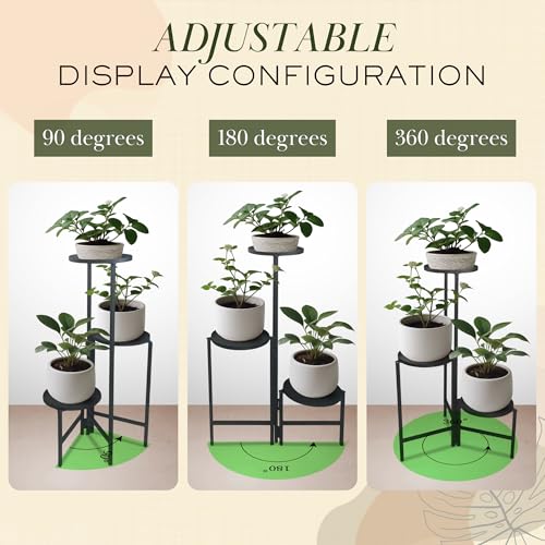 Image of ABJA 3 Tier Plant Stand for Living Room, Balcony, Adjustable /Rotatable Corner Tall Planter stand for Multiple Plants, Flower Pot Display Stand for home decor (Metal, Black)