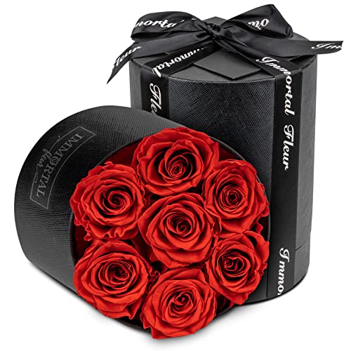 Immortal Fleur 7 Red Preserved Rose Box | Red Roses In A Box, Roses That Last A Year | Eternity Roses, Forever Roses Box | Real Preserved Flowers, Box Of Roses For Delivery | Sympathy Flowers, New Mom Gifts, Mothers Day, Valentines Day, Bridal Gifts
