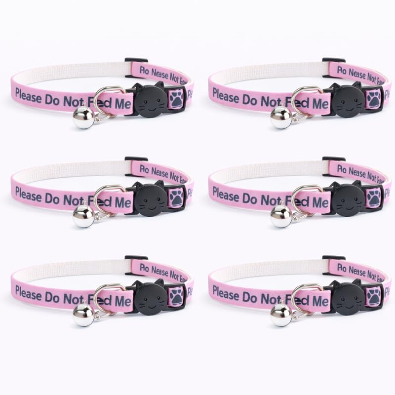 Worded Cat Collars β Please Do Not Feed Me, I Am Microchipped | Safe Quick Release Breakaway Buckle | Zacal Cat Collars (Pack of 6, Pink, Please Do Not Feed Me)