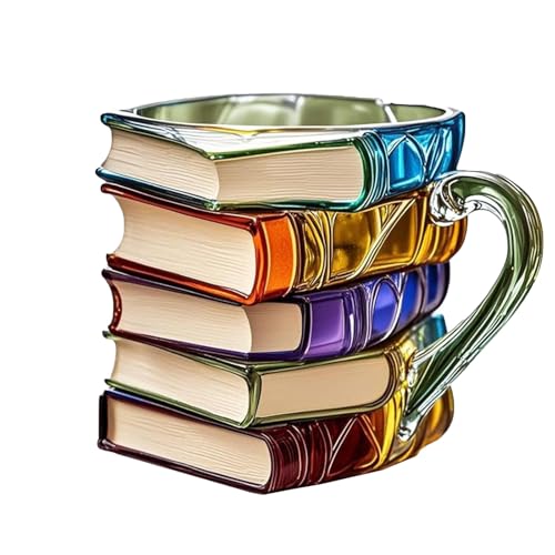 マグカップ 3D手描きブックスタックコーヒーマグ コップ - 読書愛好家、作家、司書のための11オンスノベルティセラミックカップ - 読書家、紅茶&コーヒー愛好家へのユニークなブックスタックデザインのギフト (スタイル2)
