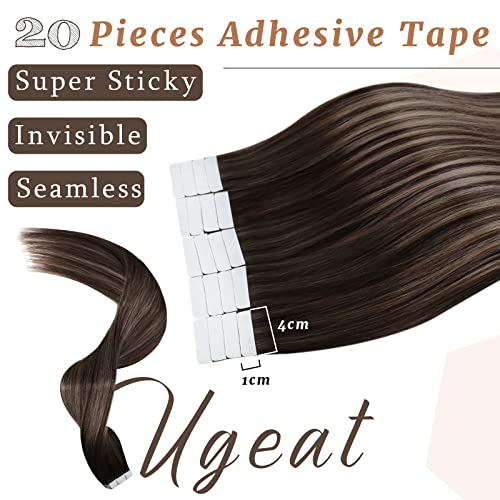 Ugeat Tape In Hair Extensions Ash Blonde With Dark Brown Human Hair 20 Pieces Seamless Tape In Extensions Human Hair 50 Grams Double Sided Hair Extensions Tape In Human Hair 20 Inch Remy Hair #TOP3