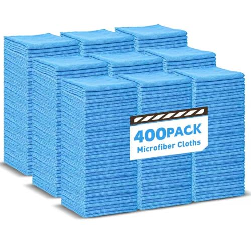 TEAWOO Blue Microfiber Towels Bulk-400 Pack Cleaning Cloths Bulk Microfiber Towels for Cars Cleaning Rags Blue (12x12 inches)
