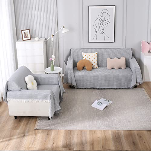 Image of Hokipo Polyester Cotton Sofa Cover Thick And Soft Throw Blanket 2 Seater Large, 180 (D) X 260 (L) Cm (Ar-4640-N1) - Grey