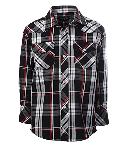 Image of Gioberti Boys Casual Western Plaid Long Sleeve Pearl Snaps Shirt