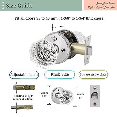 Nizado-1 Pack Polished Chrome Glass Door Knob With Lock Crystal Style,Privacy Function For Bedroom/Bathroom,Keyless Door Handle Interior Door Knobs #TOP3
