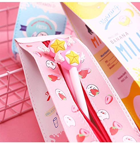 Nykkola Kawaii Set Of 3 Milk Carton Cases Cosmetic Bag + 3 Carrot Gel Ink Pens #TOP3