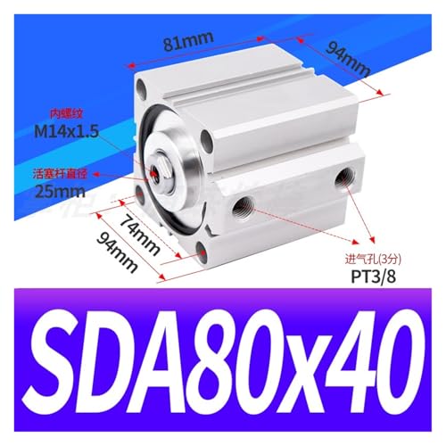 Vérin pneumatique mince SDA80*40 pour l'automatisation industrielle