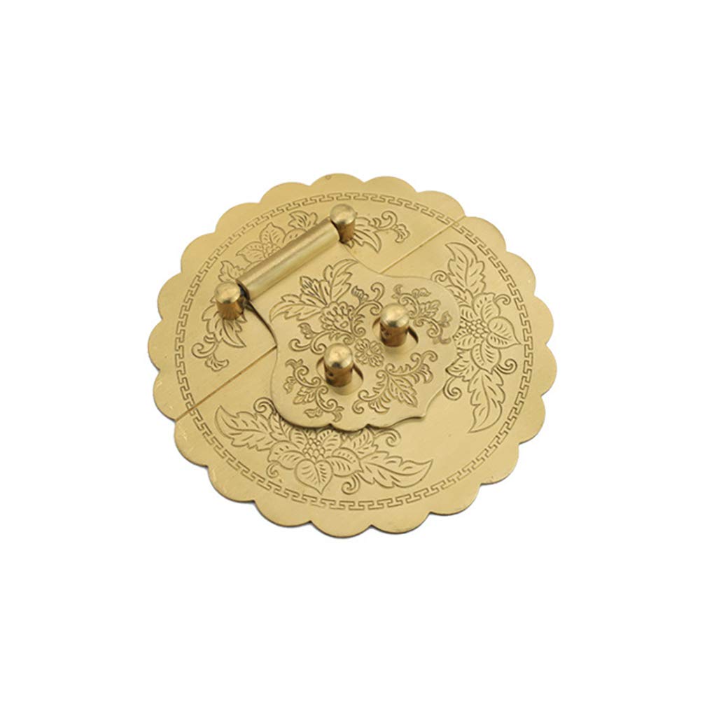 Tiazza Gold Antique Brass 3.54"/9Cm Round Embossing Brass Hasp Buckle Lock Latch Cabinet Box Furniture Hardware Hasp (Gold)