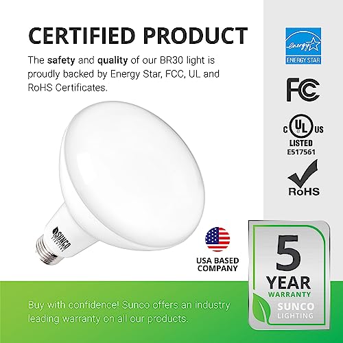 Sunco 5 Pack Br30 Led Bulbs, Indoor Flood Lights 11W Equivalent 90W, 3000K Warm White, 850 Lm, E26 Base, 25,000 Lifetime Hours, Interior Dimmable Recessed Can Light Bulbs - Ul & Energy Star #TOP5