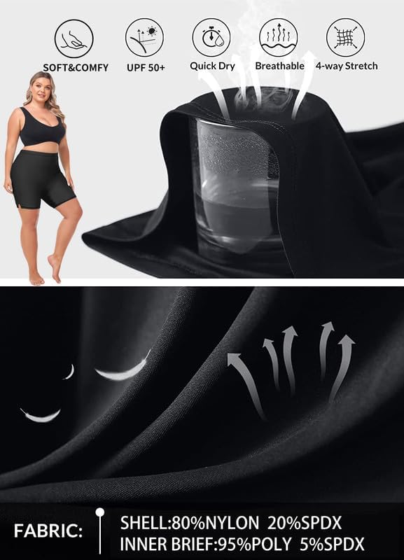 Inno Plus Size 3''/ 6.5" Swim Shorts Women Swimsuit,Quick Dry&High Waisted Tankini Bottom,UPF 50+ Boyshort 0X-6X4