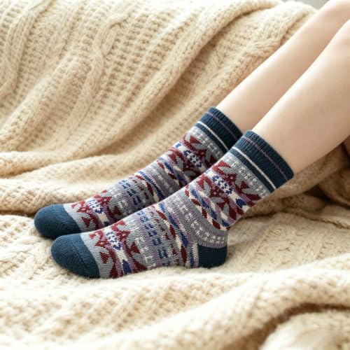 Image of Wool Socks for Women, Cozy Thermal Fall Winter Hiking Alpaca Warm Think Knit Comfy Crew Calf Socks