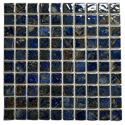 Tenedos Storm Blue 1 inch Square Wavy Floor Wall Porcelain Mosaic Pool Tile Backsplash for Kitchen, Bathroom Shower, Accent Decor (Box of 5 Sheets)