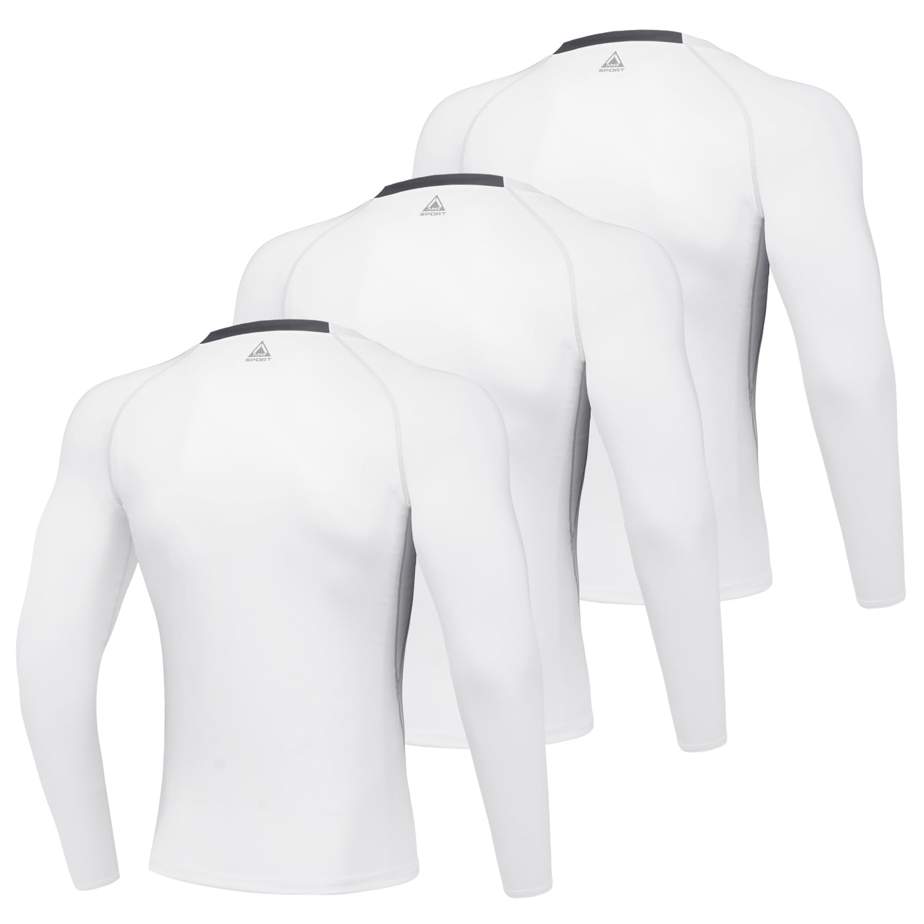 AMZSPORT Maglia Compressione Uomo Confezione da 3 Maglia Termica Manica Lunga Maglietta Palestra Compression Shirt Ciclismo Running Sportiva