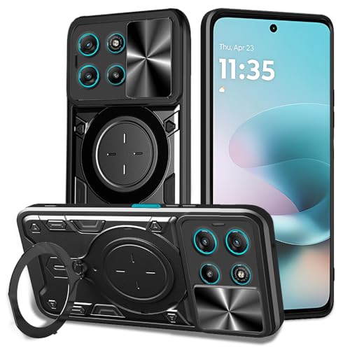 Image of AESTMO Armor Motorola Moto G67 Power / G57 Power 5G Bumper Back Case Cover | Ring Holder & CD Pattern Sliding Camera Shutter Cover | Back Case Cover for Motorola Moto G67 Power / G57 Power 5G (Black)