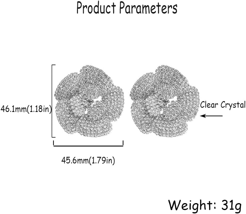 Crystal Flower Stud Earrings for Women Girls Silver Plated Exaggerated Clear Crystal Cluster Wedding Statement Earring Elegant Birthday Christmas Anniversary Party Jewelry Delicate Present - Image 6