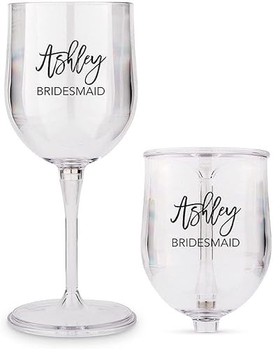 Miniatura 10 de WEDDINGSTAR Copa de vino de anidación de plástico portátil personalizada - Impresión de monograma de línea