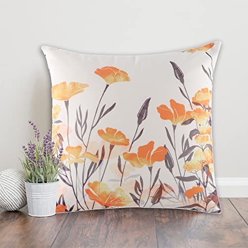 Image of Home-The Best is for You Reversible Floral Printed and Embroidered Cushion Cover 16 Inch X 16 Inch Pack of 1 (White::Orange::Yellow, 1)