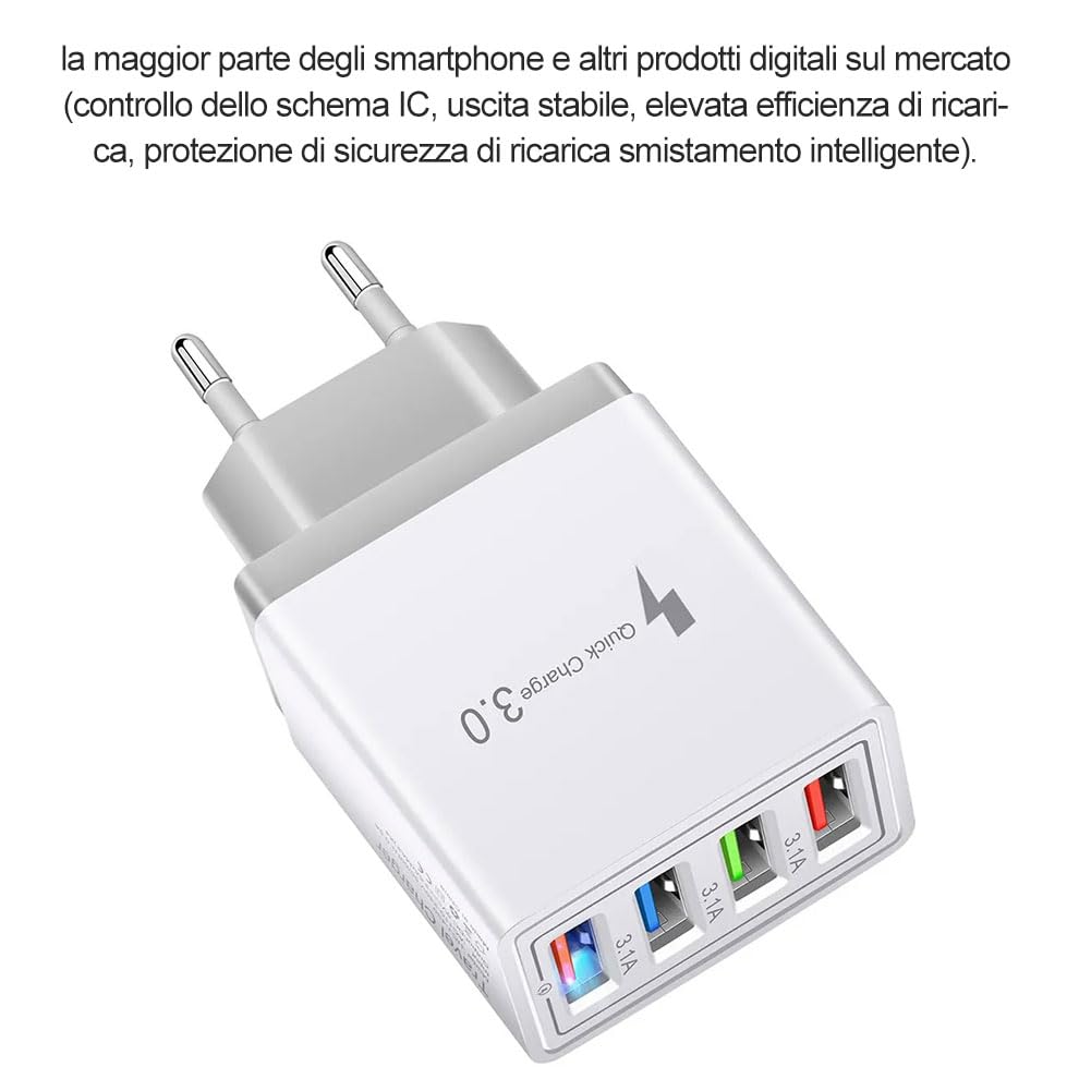 Wielu ładowarka USB, ładowarka ścienna USB, 4 porty adapter ładowarki ściennej, kompatybilny z większością smartfonów i innymi produktami cyfrowymi na rynku, biały