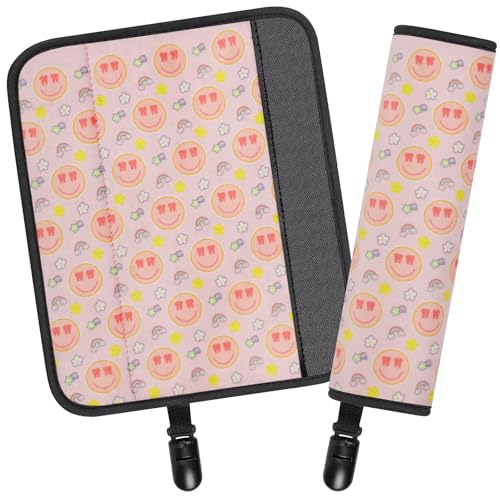 Image of 1 Pack with Fixed clamp Seat Belt Cover for Kids, Soft Comfort Car Seat Belt Covers, Cute Pattern Seat Strap Shoulder Pads for Girls and Boys (Orange Smiling)