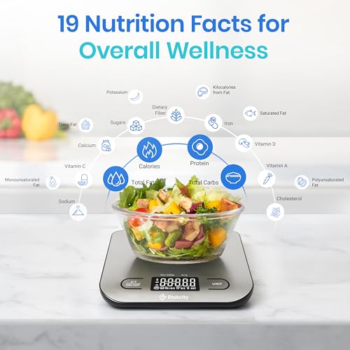 Etekcity Food Nutrition Kitchen Scale, Digital Grams and Ounces for Weight Loss, Baking, Cooking, Keto and Meal Prep, Large, 304 Stainless Steel