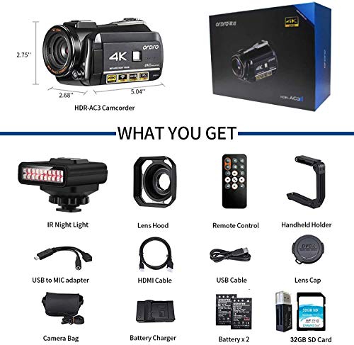 ORDRO Videokamera 4k Camcorder UHD Nachtsicht Vlog Ghost Hunting Kamera Camcorder für YouTube Camcorder mit IR Light… – Bild 7