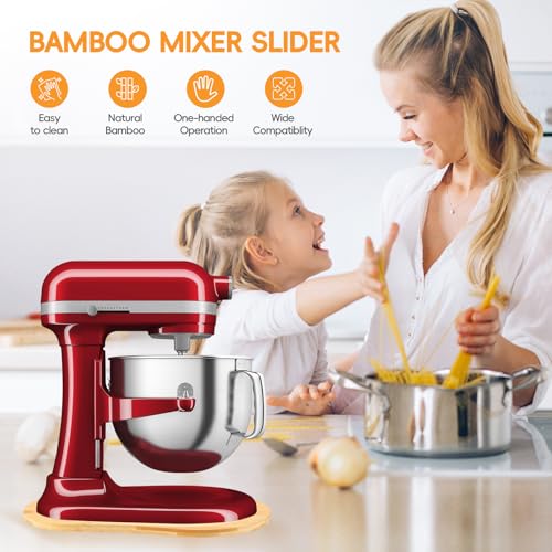 Image of Bamboo Mixer Slider Mat for KitchenAid 5-8 Qt Tilt Head Stand Mixer, Appliance Sliding Mat for Kitchenaid 5-8 Qt Stand Mixer, Kitchen Countertop Storage Accessories Mixer Moving Tray