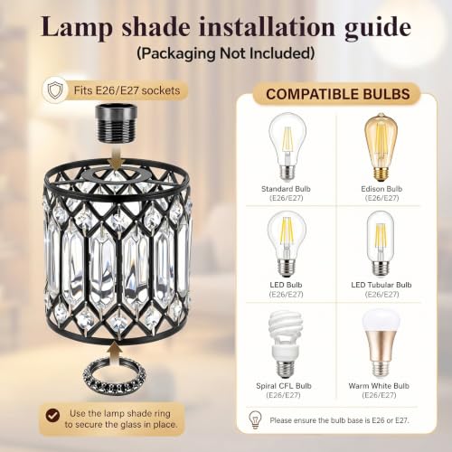 Image of Teenyyou 2 Pcs Crystal Lamp Shade E26 /E27 Base 1.65 inch Top x 4.92 inch Dia.& H | Elegant Ceiling Light Cover, Modern Chandelier Lampshade Replacement for Bathroom Bedroom Living Room Hallway Wall Sconce