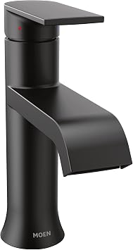 Moen Genta LX Matte Black One-Handle Modern Bathroom Sink Faucet with Optional Deckplate and Low-Arc Spout for Bath Countertop, 6702BL