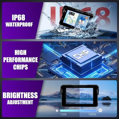Image of Rimoody 5 Inch Motorcycle Carplay Screen with Wireless Carplay Android Auto for Car, Bluetooth, GPS Navigation, EQ, IP67 Waterproof Touchscreen, Mirror Link, Voice Control
