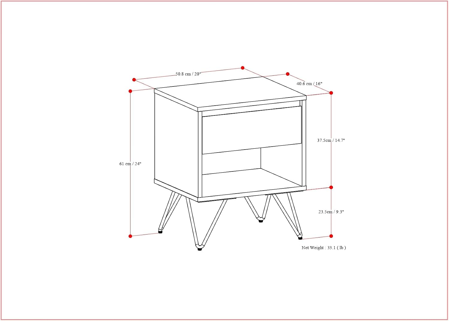 SIMPLIHOME Hunter Bedside Table - 20 inch Wide Solid Wood Nightstand in Walnut, Industrial Modern Bedroom Side or End Table with 1 Drawer, Open Storage and Hairpin Legs
