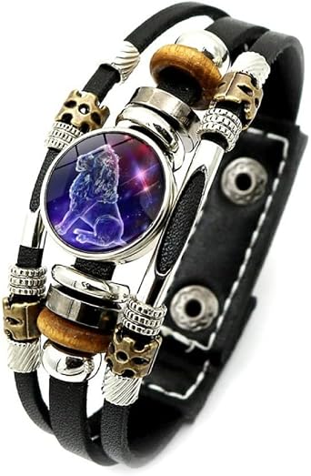 Luminous 12 Zodiac Signs Constellation Charm Bracelet for Women Vintage Handmade Multilayer Weave Snap Button Leather Bracelet