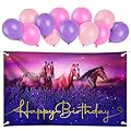 Decorazione Compleanno Bambina Ragazza Festone Happy Birthday 12pz Palloncini Rosa Striscione Sfondo Fotografico Cavallo Striscione Addobi per Festa di Compleanno
