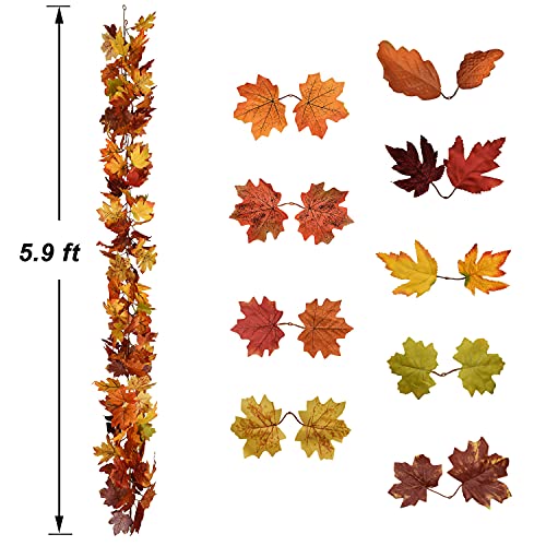 Lvydec 2 Pack Fall Maple Garland - 5.9ft/Strand Artificial Fall Foliage Garlands Assorted Color Leaves Autumn Decor for Home Wedding Halloween Thanksgiving Party